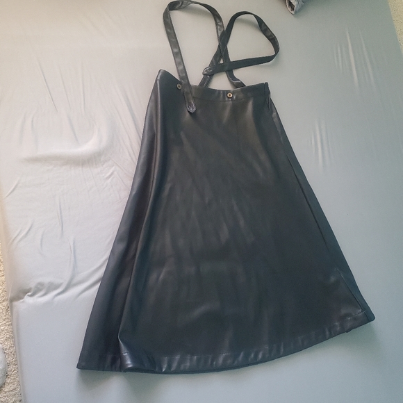 Anthropologie Black Faux Laether Pinafore Skirt - Picture 7 of 9